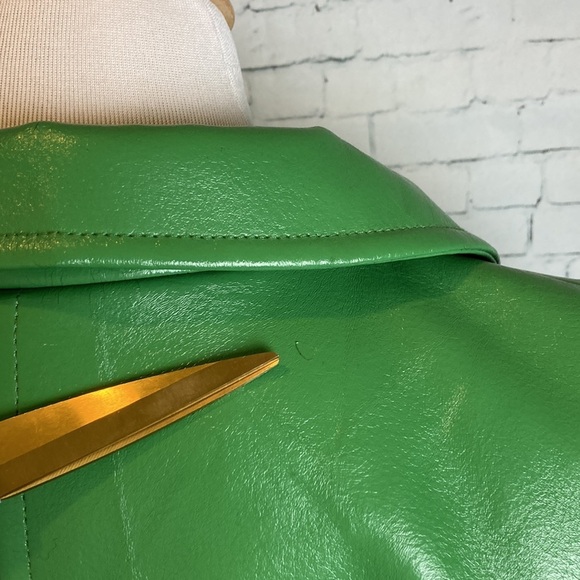 H&M Peacoat Vegan Faux Leather Sz 8 Green Elevated Basic Retro Pop of Color Fall - Picture 12 of 15